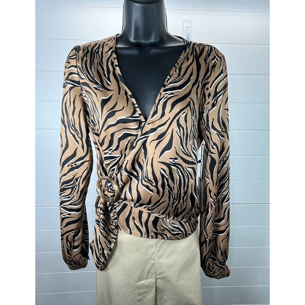 Revolve Line And Dot Leopard Print Surplice Blouse Womens Sz Small Mob Wife